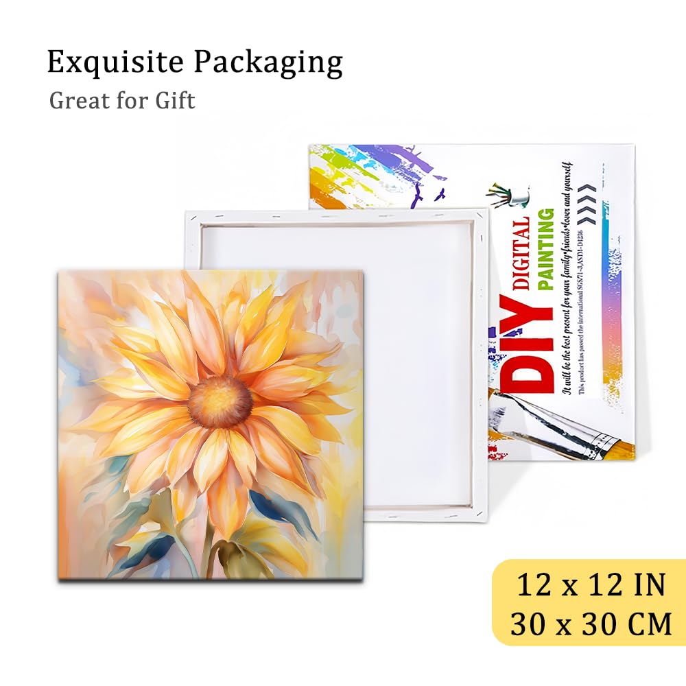 Natuyalo Framed Paint by Numbers Kit for Adults - Sunflower DIY Adult Paint by Number Kits Flowers Acrylic Canvas Painting for Adults Beginners Art Crafts with Frame, 12x12 Inch Natuyalo