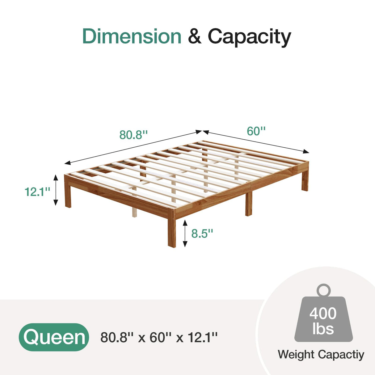 Novilla 12 Inch Wooden Queen Bed Frame, Classic Solid Wood Platform Bed Frame Queen Size, Sturdy Wood Slat Support, No Box Spring Needed, Easy Assembly Novilla