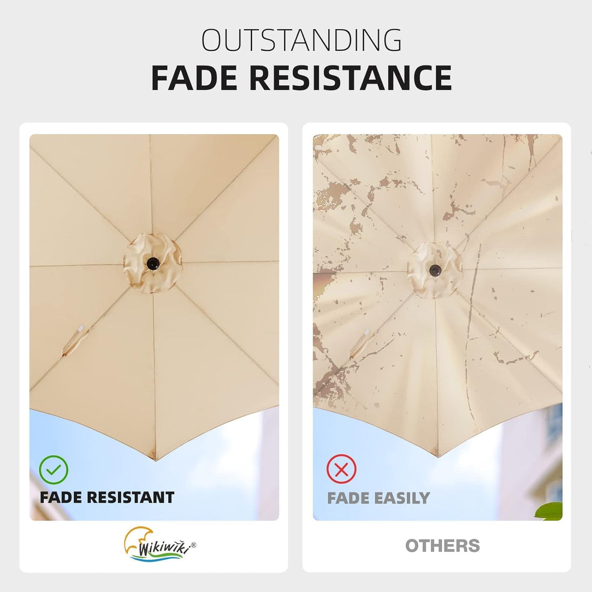 wikiwiki 10 FT Patio Umbrellas Outdoor Table Market Umbrella with Push Button Tilt/Crank, 8 Sturdy Ribs, Fade Resistant Waterproof POLYESTER DTY Canopy for Garden, Lawn, Backyard & Pool, Cream Beige wikiwiki