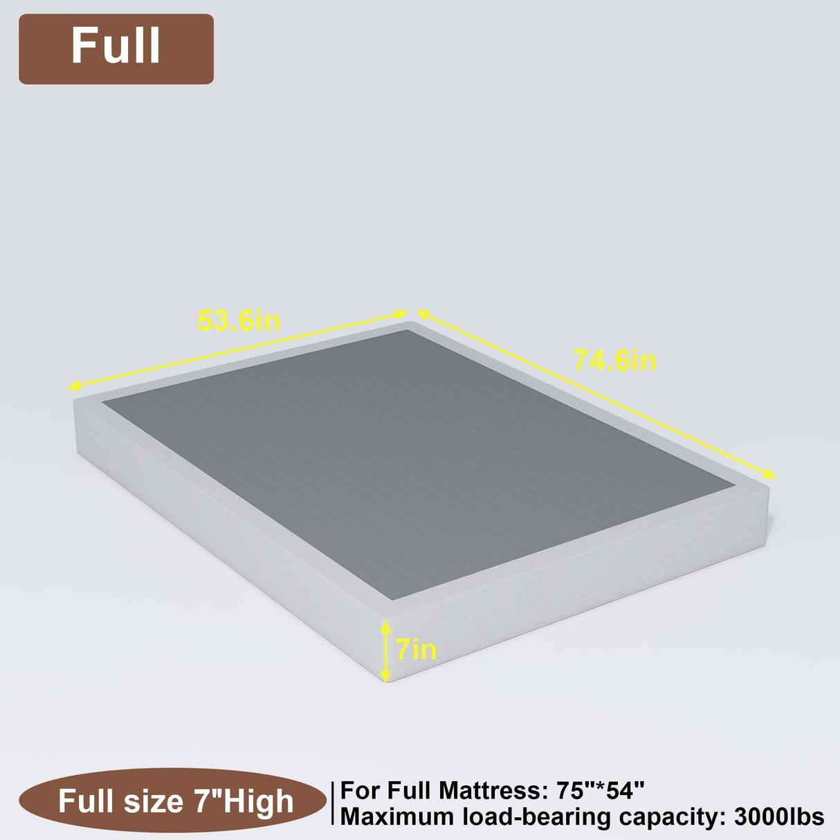 FMDMR Full Size Box Spring with Fabric Cover Set,7 Inch High Profile Full Box Spring with 3000lbs Max Weight Capacity, Durable Mattress Foundation Easy Assembly, Non-Slip, Noise Free FMDMR