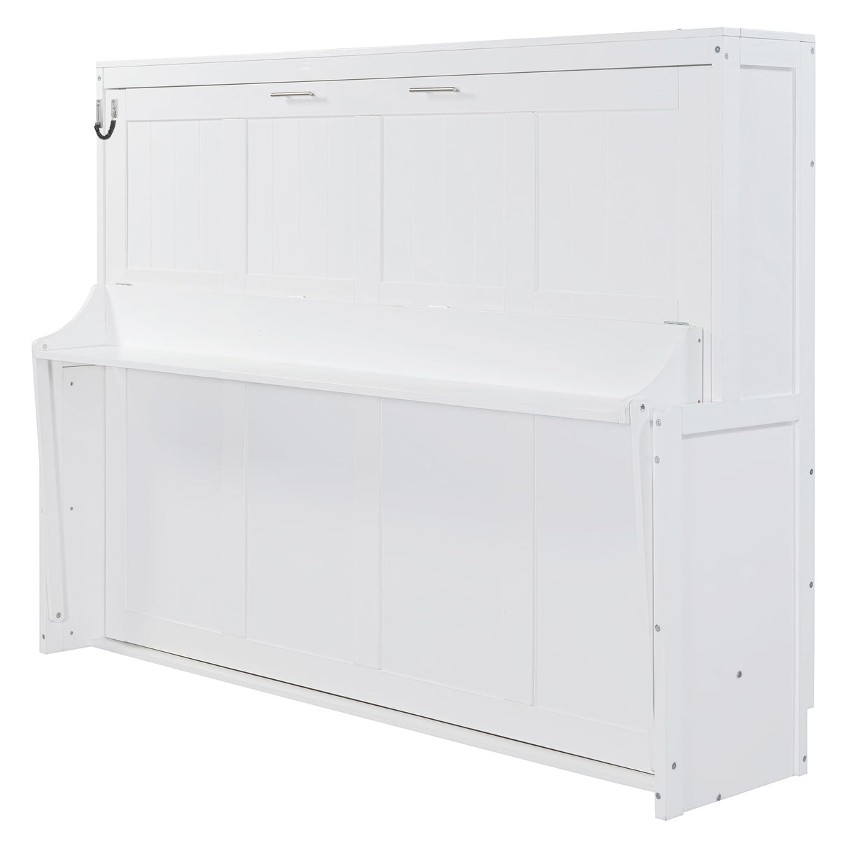 Bekeknlny Queen Size Murphy Bed with Hydraulic Lift & Desk Design, Wood Wall Bed Muti-Functional Designed for Guest Room Home Office (White/H, Queen) Bekeknlny