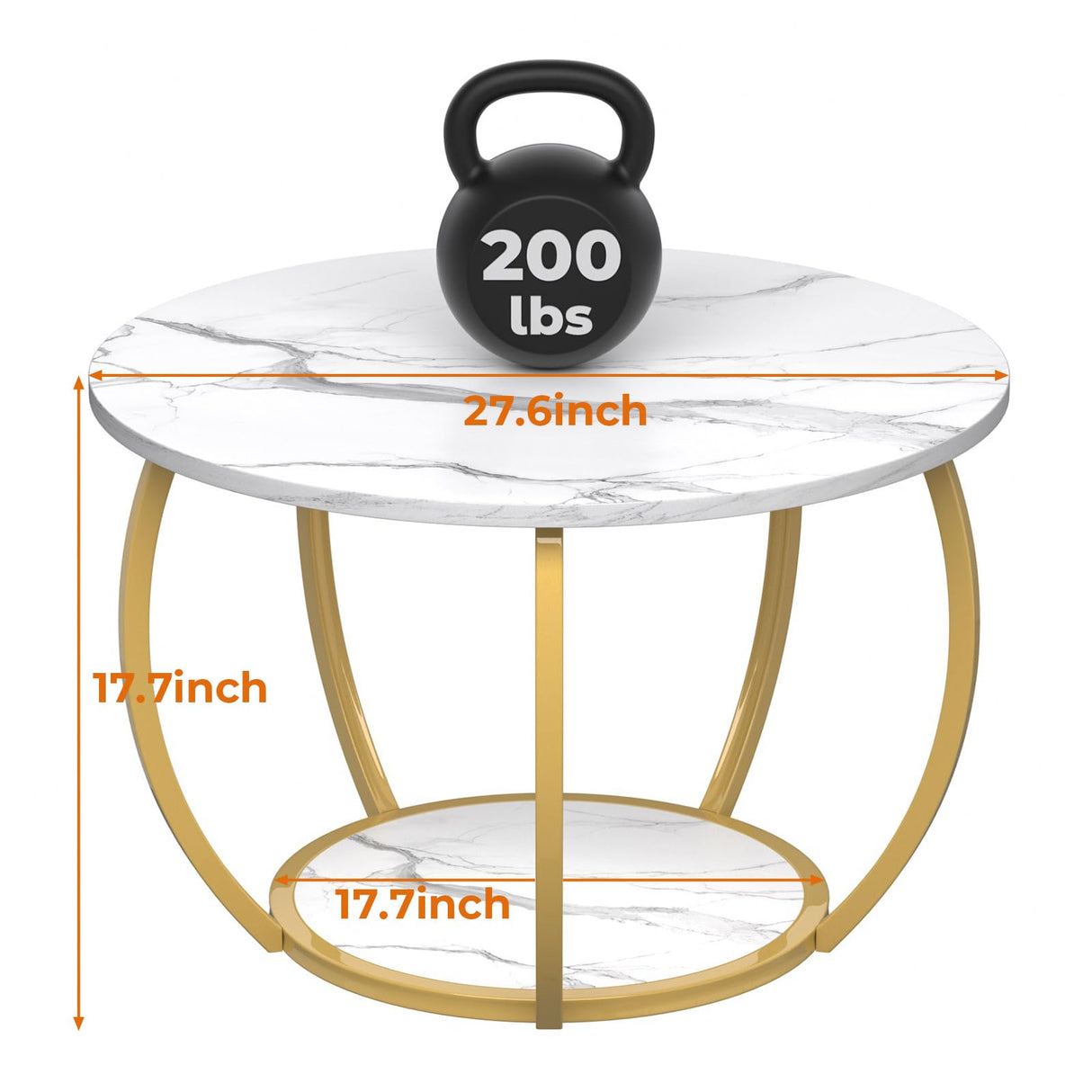 GreenForest Round Coffee Table with Storage, 27.6 inch Small Living Room Tables with Adjustable Feet, 2-Tier Farmhouse Center Table for Home Office, Marble GreenForest