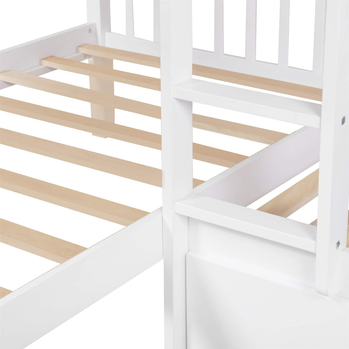 L-Shaped Bunk Bed with Drawers, Bunk Bed for 4 Twin Over Twin for Kids/Teen Wood Quad Bunk Beds Frame, White Bellemave