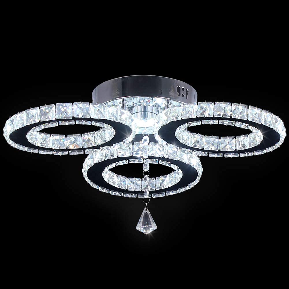diisunbihuo LED Crystal Ceiling Light 13x3.5 Inches 3 Rings Crystal Chandelier Flush Mount Lighting Fixture for Bedroom Hobby Living Room (Cool White) diisunbihuo