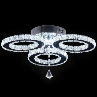 diisunbihuo LED Crystal Ceiling Light 13x3.5 Inches 3 Rings Crystal Chandelier Flush Mount Lighting Fixture for Bedroom Hobby Living Room (Cool White)