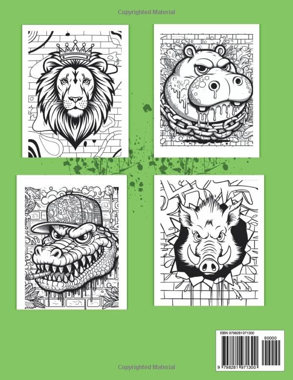 Graffiti Jungle Coloring Book: 35 Simple Illustrations of Wildlife Graffiti Style WoodArtSupply