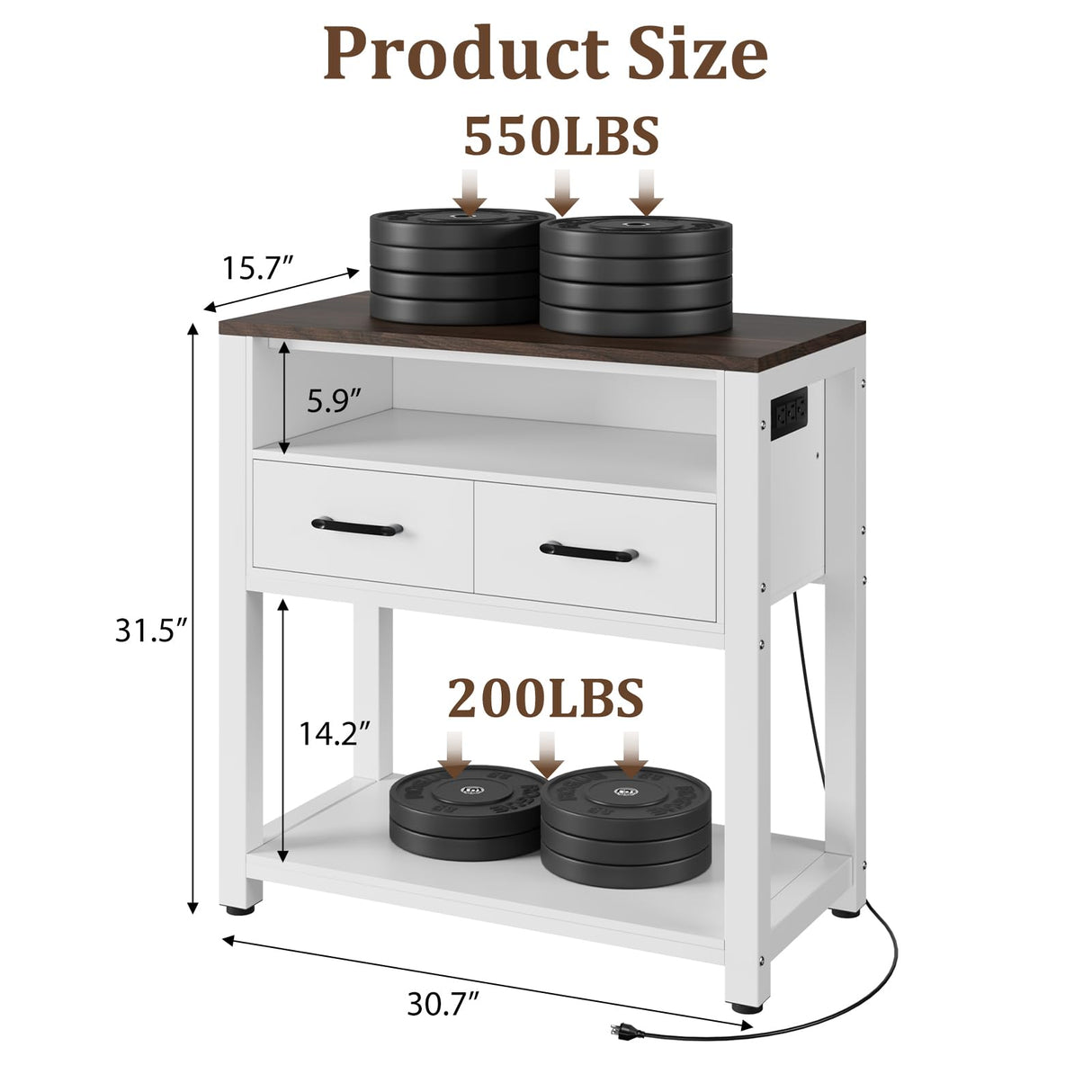 EOSVALO 20-29 Gallon Aquarium Stand with Stable Metal Frame & Power Outlet, Heavy-Duty Fish Tank Stand with Waterproof Mat, 550LBS Capacity Storage Cabinet, White+Brown EOSVALO