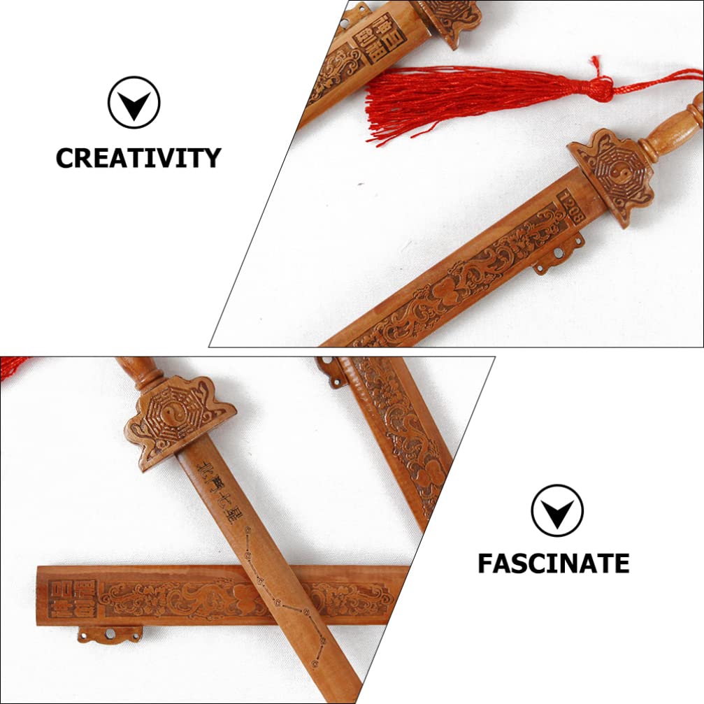 Yardwe Peach Wood Sword Traditional Chinese Wooden Sword Sword Hand-Carved Knife Sword Pendant with Tassel Home Furnishing Feng Shui Protection Amulet for Drive Out Evil Spirits Yardwe