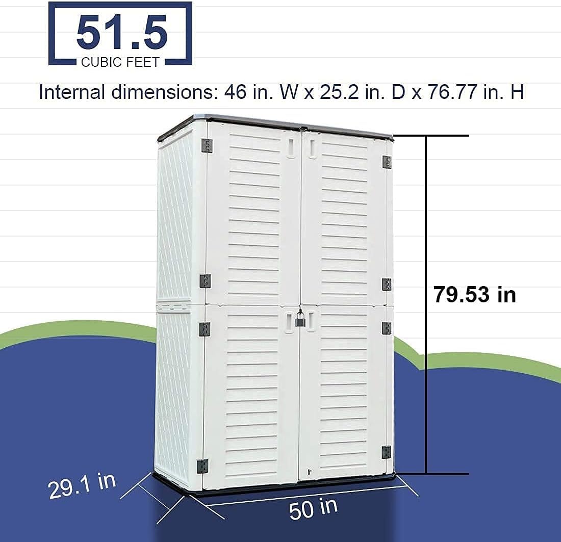 KINYING Outdoor Storage Cabinet Waterproof, Resin Vertical Outdoor Storage Shed for Patio Furniture, Garden Tools, Pool Accessories, Mower Storage (66 Cu.ft, Off White) KINYING