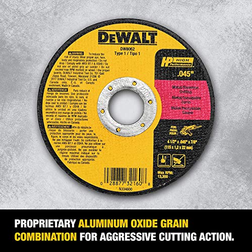 DEWALT Cutting Wheel, General Purpose Metal Cutting, 4-1/2-Inch, 5-Pack (DW8062B5) DEWALT