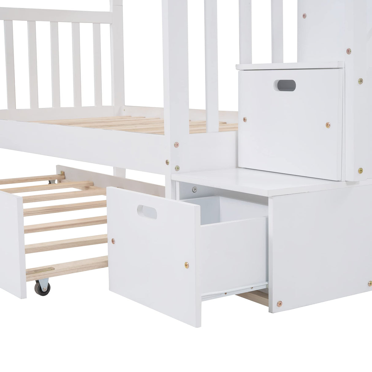 Twin over Full Bunk Bed with Trundle, Wood Bunk Bed with Storage Cabinet and Drawers, Convertible Bunk Beds Twin over Full Size Split into 3 Beds for Kids, Teens, Adults, Noise-reduced, White Harper & Bright Designs