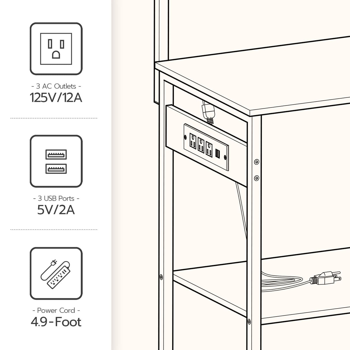 HOOBRO Bakers Rack with Power Outlet and LED Light, 6-Tier Microwave Stand with Wire Baskets, Coffee Bar Station, Kitchen Utility Storage Shelf with 4 Hooks, Rustic Brown and Black BF64UDHB01 HOOBRO