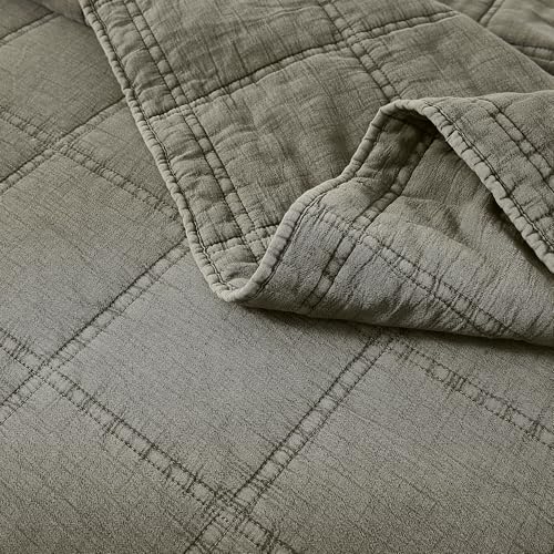 Lush Decor Logan Stone Washed Cotton Quilt 3 Piece Set King/California King Sage - Rustic Bedding Set - Soft Green Quilt - Lightweight - Minimalist & Boho Bedroom Decor Lush Decor