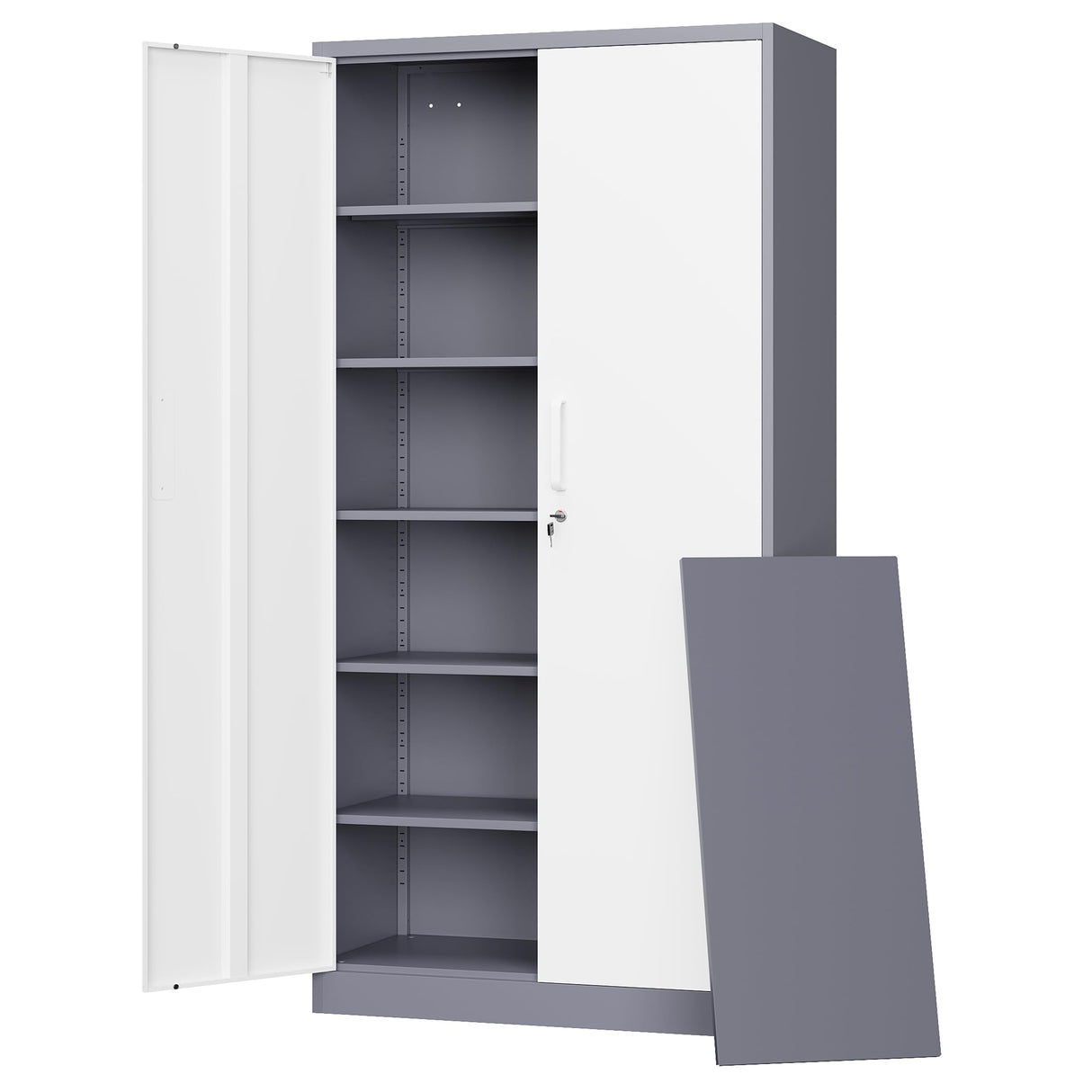 Letaya Metal Storage Cabinet with Lock Door and 5 Shelves,6 Tier Steel Garage Tool Cabinet for Home Office Utility Room 72" H X 36" W X18 D (White Gray) Letaya