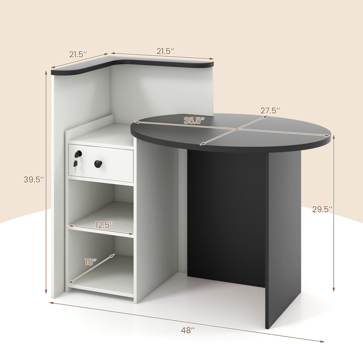 IFANNY Reception Desk, 48’’ Retail Counter w/Lockable Drawer & Storage Shelf, L-Shaped Reception Table, Wooden Computer Desk for Salon, Restaurant, Office (Black & White) IFANNY