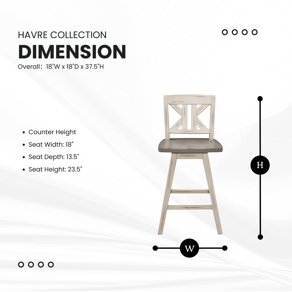 Lexicon Swivel Counter Height Bar Stools-Set-of-2, Modern Solid Wood Kitchen Stools Counter Height, High Back, Swivel Seat, Footrest for Kitchen Island, Easy Assembly, X-Back, 24" SH, White Lexicon