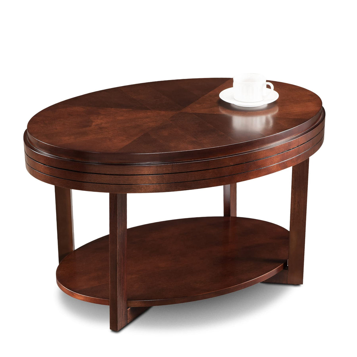 Leick Home 10109-CH Oval Small Coffee Table with Shelf, Chocolate Cherry, 23 in x 33 in x 19 Leick Home