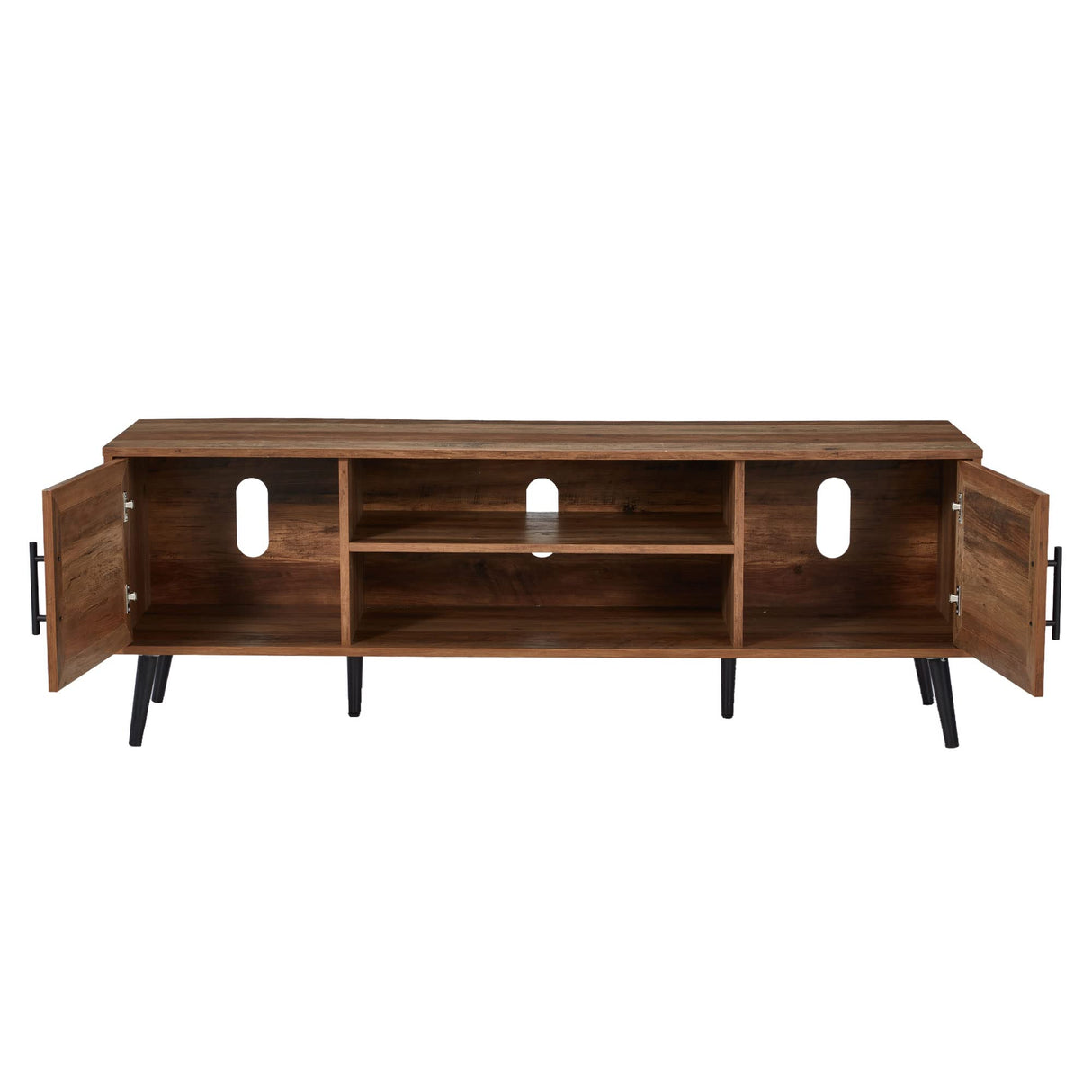 JOMEED Mid Century Modern Wooden TV Stand Entertainment Center Console with Open Shelving and 2 Cabinets for Televisions up to 65 Inches, Walnut JOMEED