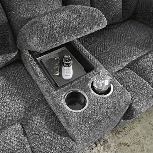 Signature Design by Ashley Frohn Contemporary Manual Reclining Loveseat with Console with Console, Storage and Cup Holders, Gray Signature Design by Ashley