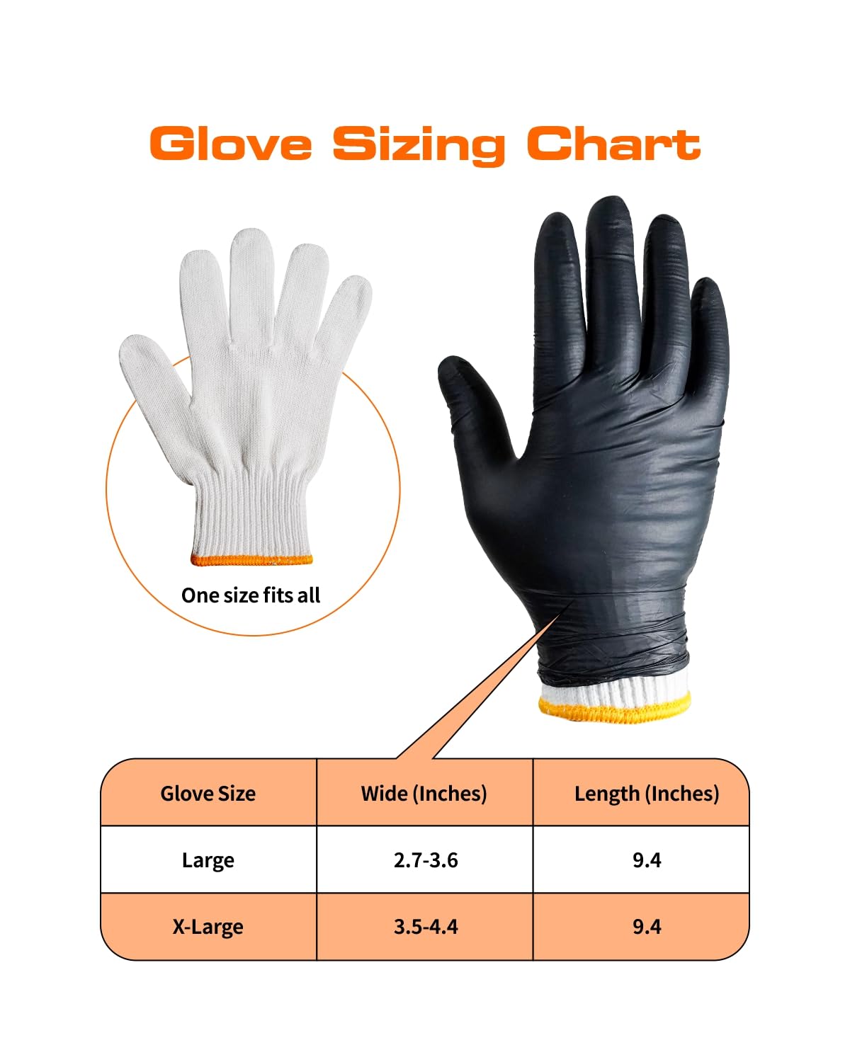 ANBOSON BBQ Gloves for Cooking Baking Grilling, 100 Count Disposable Nitrile Gloves and 4 Count Cotton Glove Liners Washable (6mil Nitrile, Large) ANBOSON