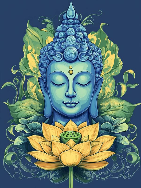 Bimkole 5D Diamond Art Kits for Adults Buddha, Full Drill DIY Rhinestone Embroidery Set Paint with Diamonds Art Lotus Statue by Number Kits Cross Stitch Home Wall Craft Decor 12x16 Inch Bimkole