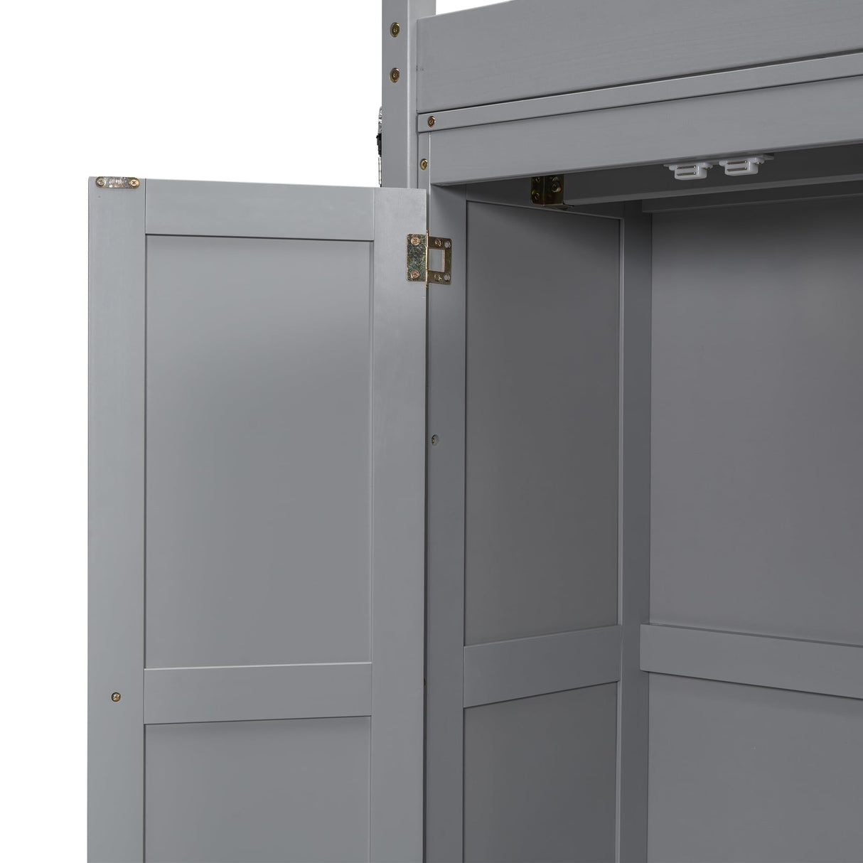 Contemporary Gray Full Size Loft Bed with Integrated Wardrobe and Storage, LED Light & Guardrails Tdewlye