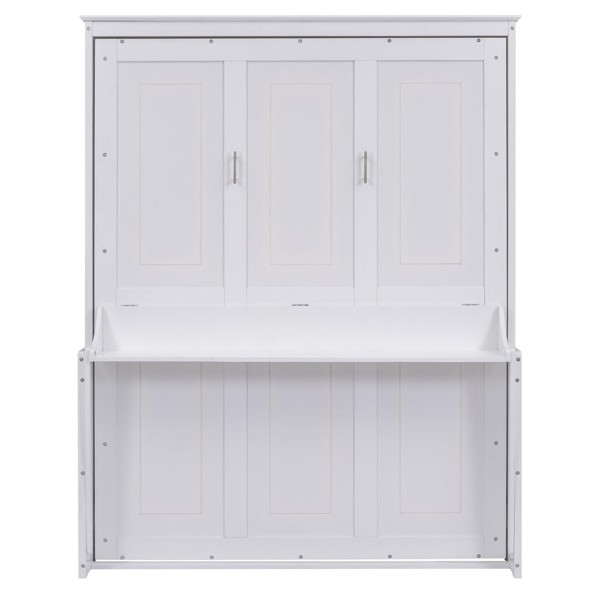 Ball & Cast Murphy Bed Queen Size,Murphy Bed Cabinet W/Shelf,Wood Hidden Wall Bed W/Desk,Hideaway Bed Frame for Guest Room,Bedroom,Living Room,White Ball & Cast