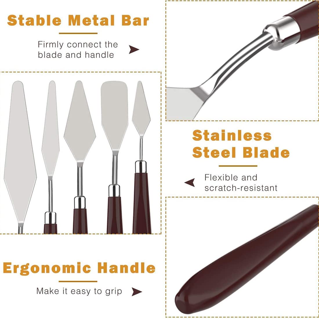 Artist Painting Knives Set - 5 Pieces Painting Knives Stainless Steel Spatula Palette Knife Oil Painting Accessories Color Mixing Set for Oil, Canvas, Acrylic Gemerglity