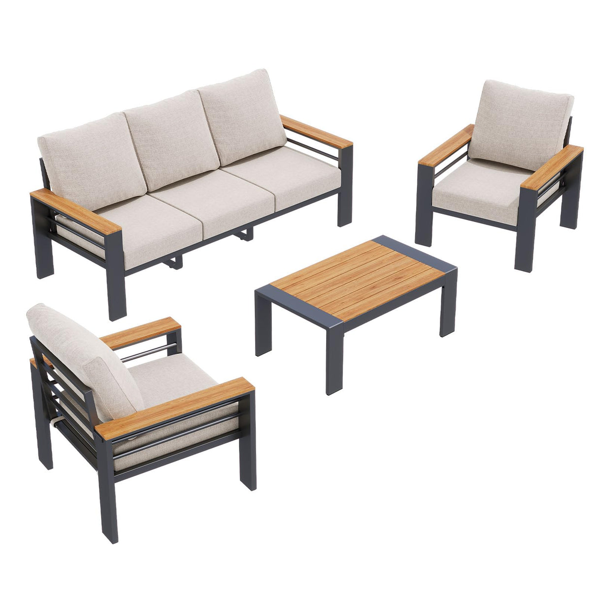 Aoxun Aluminum Outdoor Patio Furniture Set, 5 Seats Outdoor Sectional with Coffee Table, Patio Conversation Sets with Upgraded Armrests and Cushions for Backyard, Garden and Poolside(Grey) Aoxun
