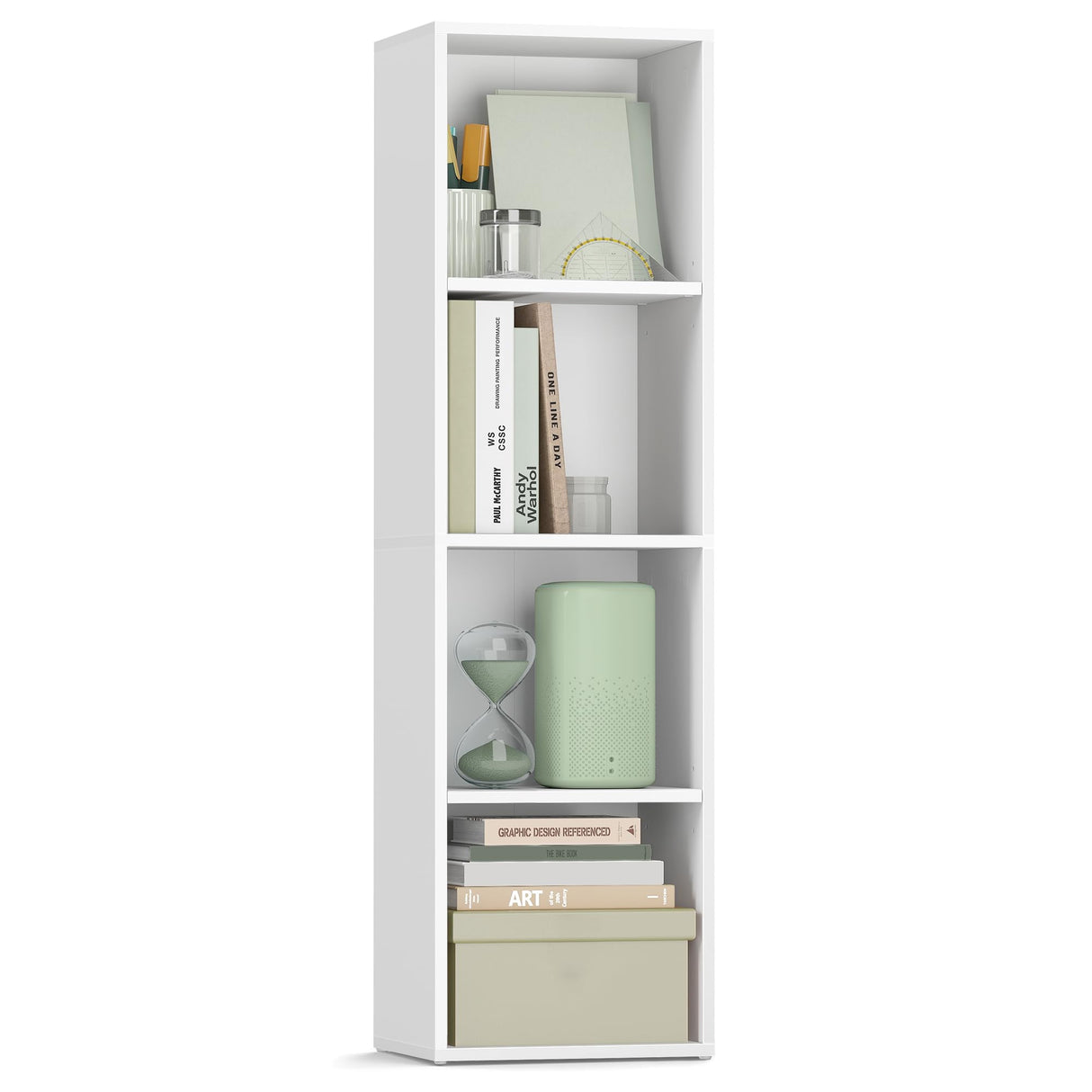 VASAGLE Custos Collection - Bookshelf, 4-Tier Bookcase, Book Shelf, Open Storage Shelf, 9.4 x 11.8 x 41.7 Inches, for Living Room, Home Office, Dining Room, Cloud White ULBC434W01