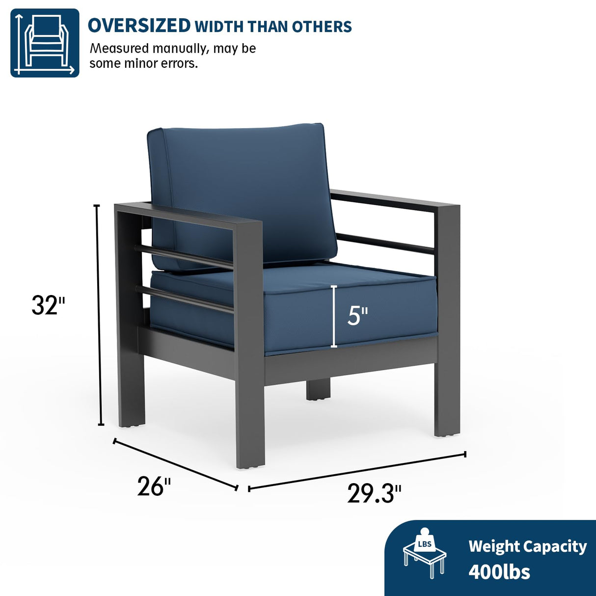UDPATIO Aluminum Patio Chairs Outdoor Patio Furniture, 2 Pieces Aluminum Outdoor Couch Armchair with 5" Thick Cushion and Waterproof Cover UDPATIO