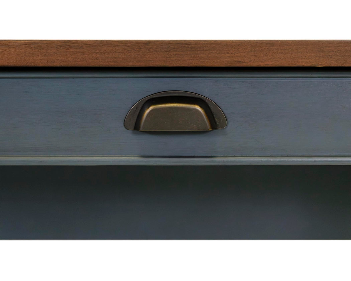 Martin Furniture Farmhouse Wood Half-Pedestal Writing, Open L-Shaped Table, Office Return, Blue Desk Martin Furniture