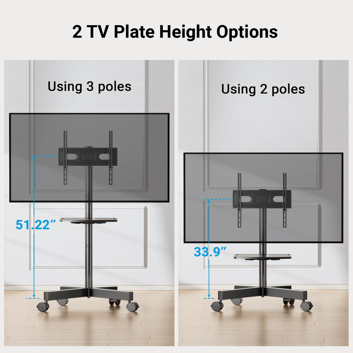 PERLESMITH Mobile TV Stand for 23-60 Inch LCD LED Flat/Curved Panel Screen TVs, Tilt TV Cart Holds up to 88Lbs Portable Stand with Laptop Shelf Rolling Floor Max VESA 400x400mm (PSTVMC06) PERLESMITH