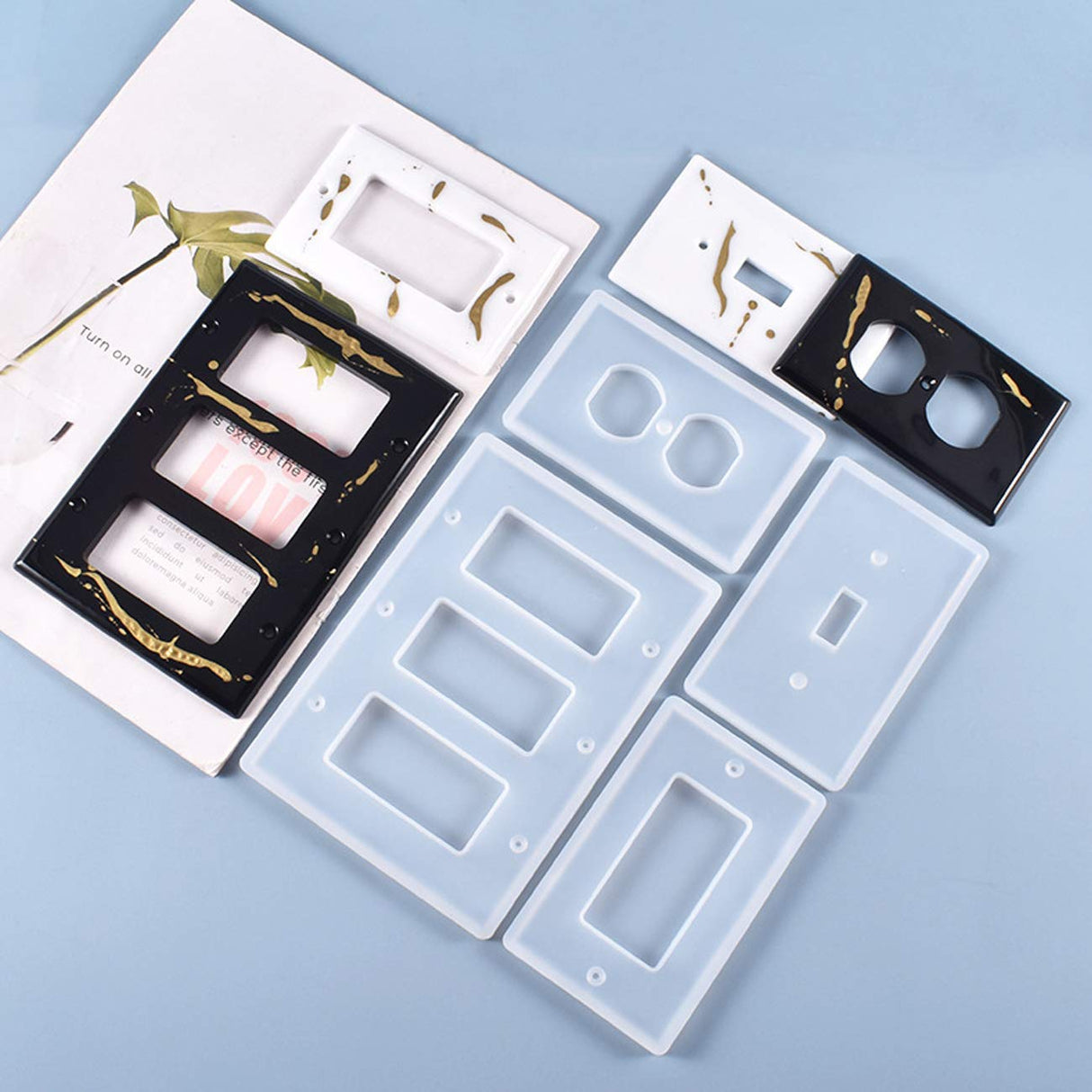 Moukiween Light Switch Cover Resin Molds, 6Pcs Switch Plate Covers Silicone Molds Standard Switch Socket Panel Epoxy Molds for Resin Casting DIY Switch Covers Crafts Home Decor Moukiween