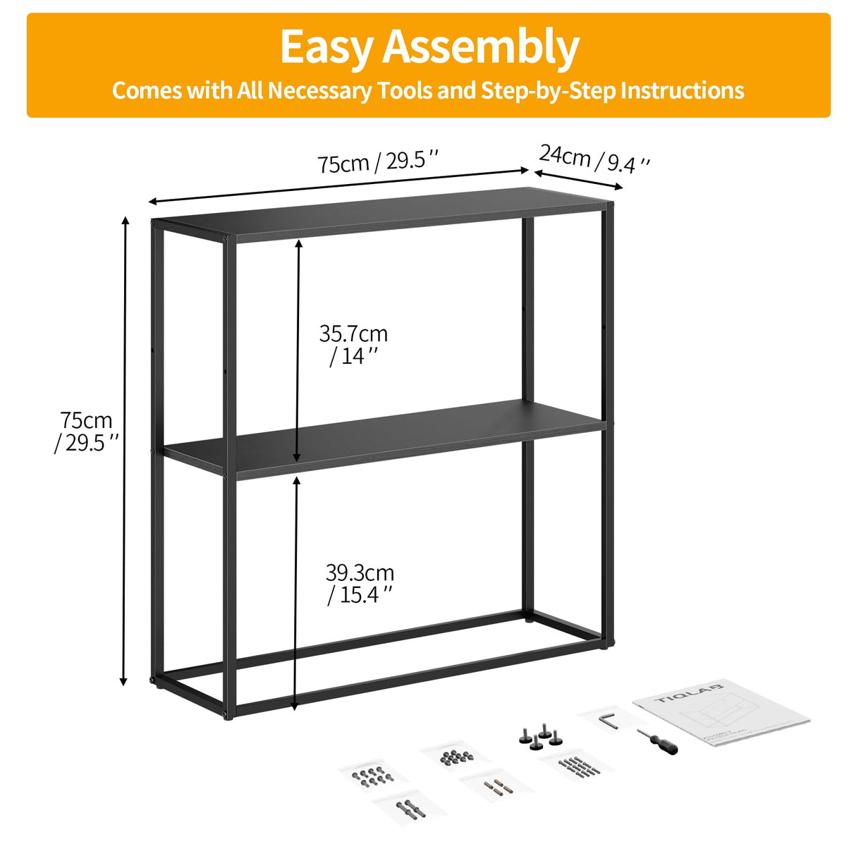 TIQLAB Small Entryway Table, 29.5" Narrow Console Table with Shelves, Sofa Table, Couch Table, Side Table, Entry Table for Hallway, Living Room, Small Space, Black TIQLAB