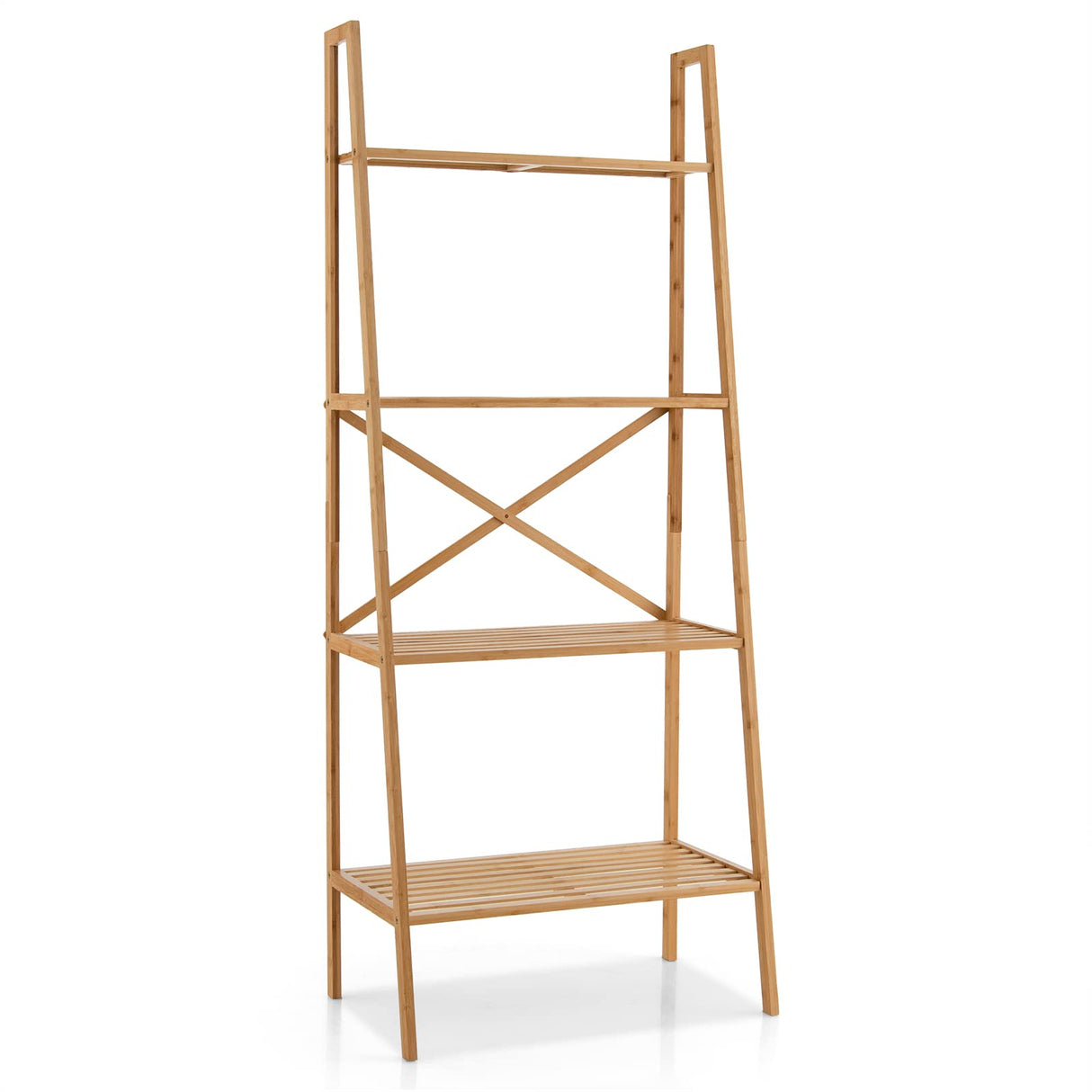 Giantex 4-Tier Bamboo Bookshelf, Multifunctional Storage Display Rack Shelves with Anti-Tipping Device, Natural Bamboo Ladder Shelf for Home Office Kitchen Bathroom Giantex