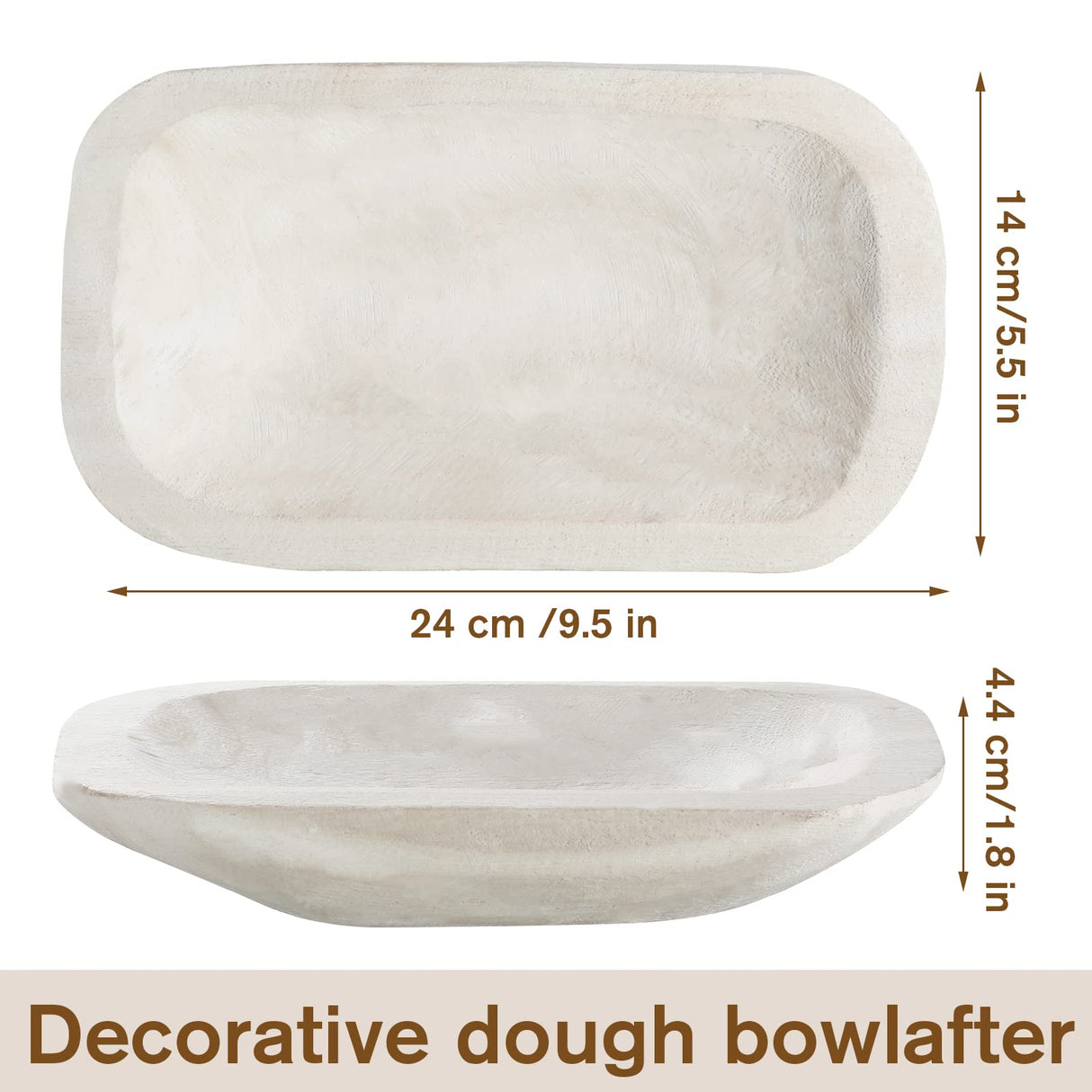 Xaatren Large Wooden Dough Bowl Decorative Wooden Bowl Rustic Wooden Long Dough Bowls Decor for Farmhouse Home Dining Table Centerpiece Living Room Kitchen Decorations (White,10 x 6 Inch) Xaatren