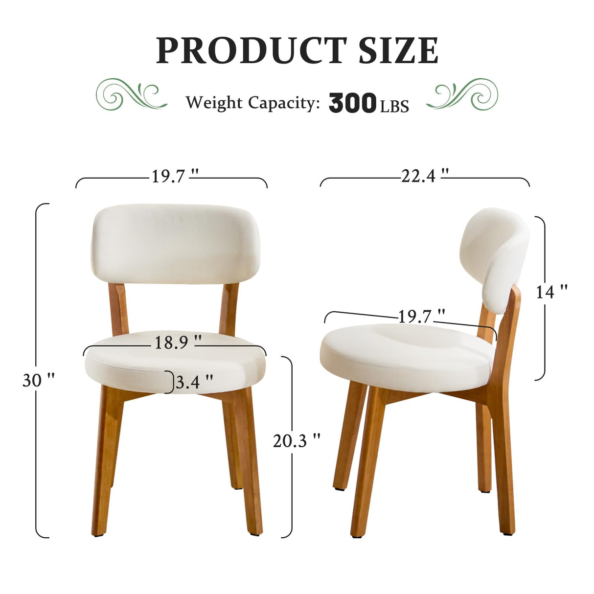 Furniliving Wooden Dining Chairs Set of 2, Mid-Century Modern Linen Upholstered Kitchen Chair with Solid Oak Wood, Farmhouse Dining Room Chairs, Beige Furniliving