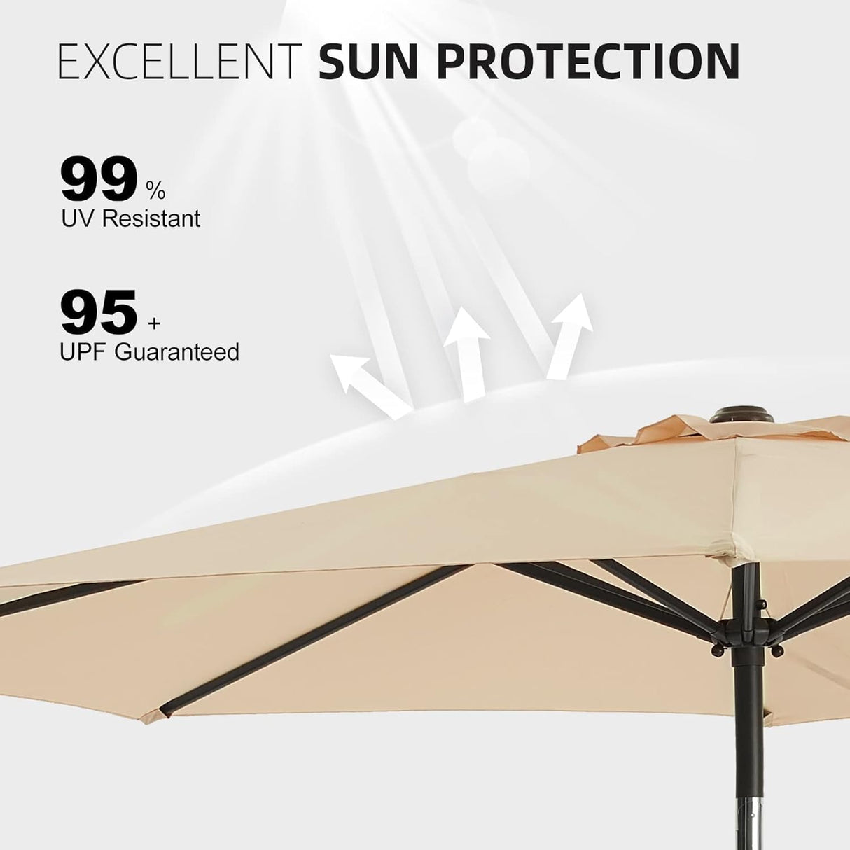 wikiwiki 10 FT Patio Umbrellas Outdoor Table Market Umbrella with Push Button Tilt/Crank, 8 Sturdy Ribs, Fade Resistant Waterproof POLYESTER DTY Canopy for Garden, Lawn, Backyard & Pool, Cream Beige wikiwiki