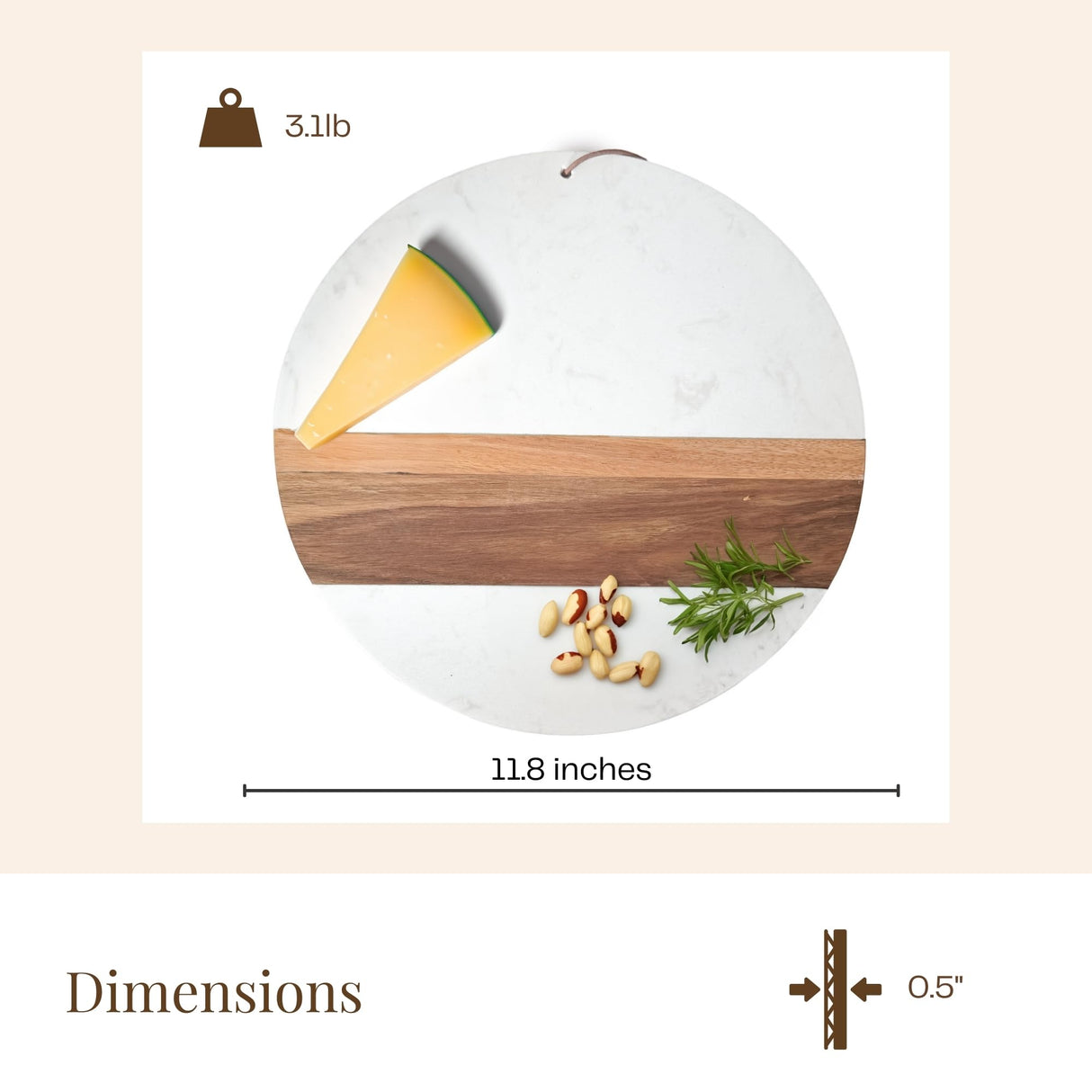 Marble And Wood Cutting Boards For Kitchen - Engagement Gifts For Couples, Personalized Wood And Marble Charcuterie Board, Personalized Round Cutting Board - Marble Cheese Board Glam Celebration