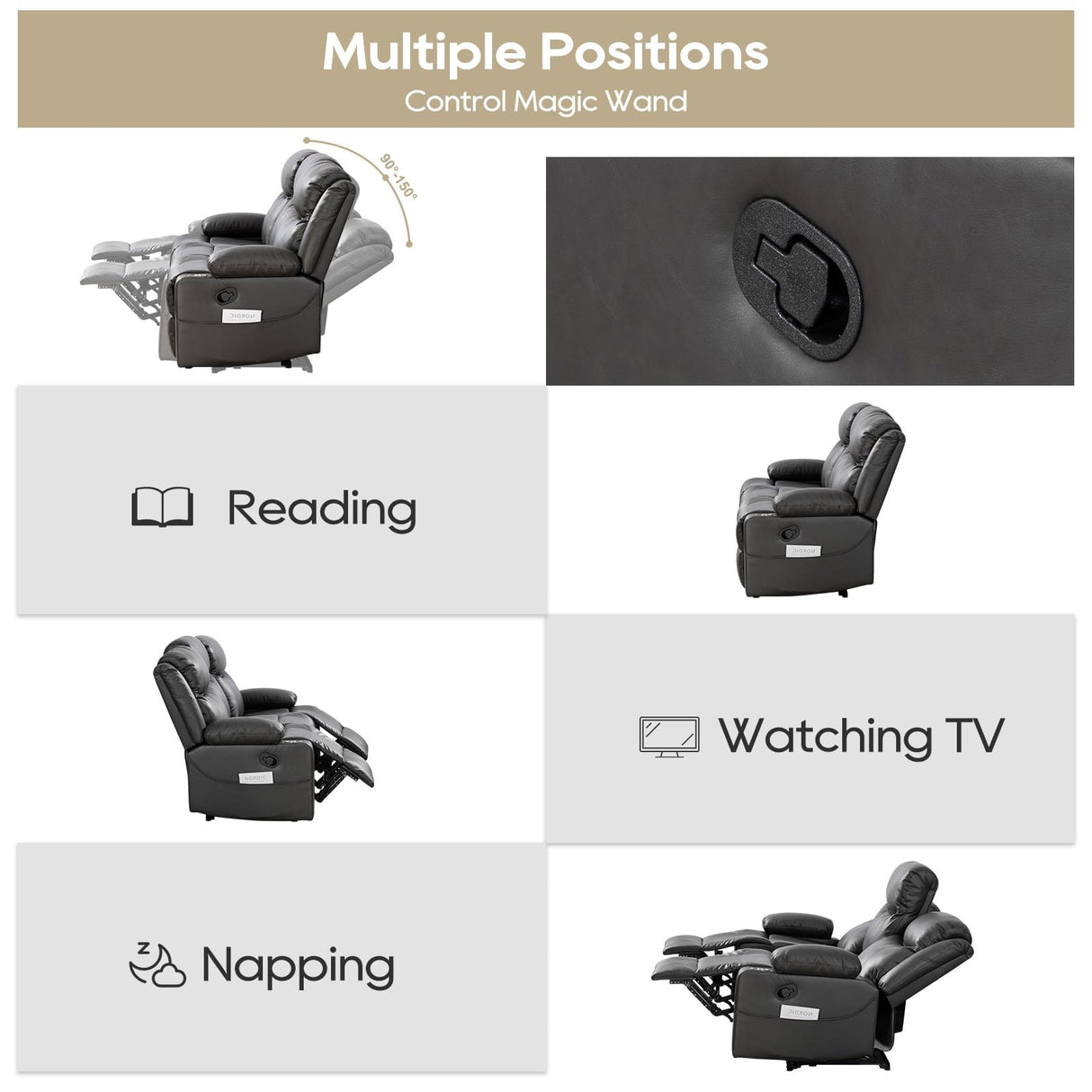 PALLOME Recliner Sofa Set - Reclining Sofa Couch Set, 2 Pieces Recliner Furniture Sofa Set, 3-Seater Reclining Sofa & 2-Seater Reclining Loveseat with Massage & Heat for Living Room (Grey) PALLOME