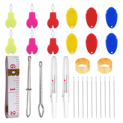 Needle Threaders Kit,29 Pcs Needle Threader Tool for Hand Sewing,Sewing Needle Threader for Embroidery Floss Include Seam Ripper,Embroidery Needles,Thimble,Scissors and Measuring Tape