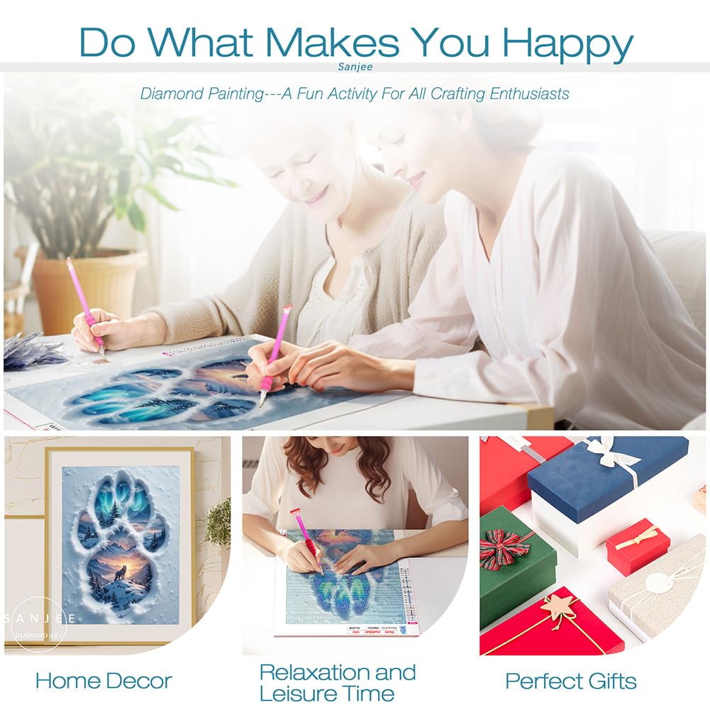 Sanjee Diamond Art Kits for Adults, Wolf Diamond Painting Kits for Beginner, 5D DIY Round Full Drill Gem Art Crafts for Home Wall Decor Gift, 12x16inch Sanjee