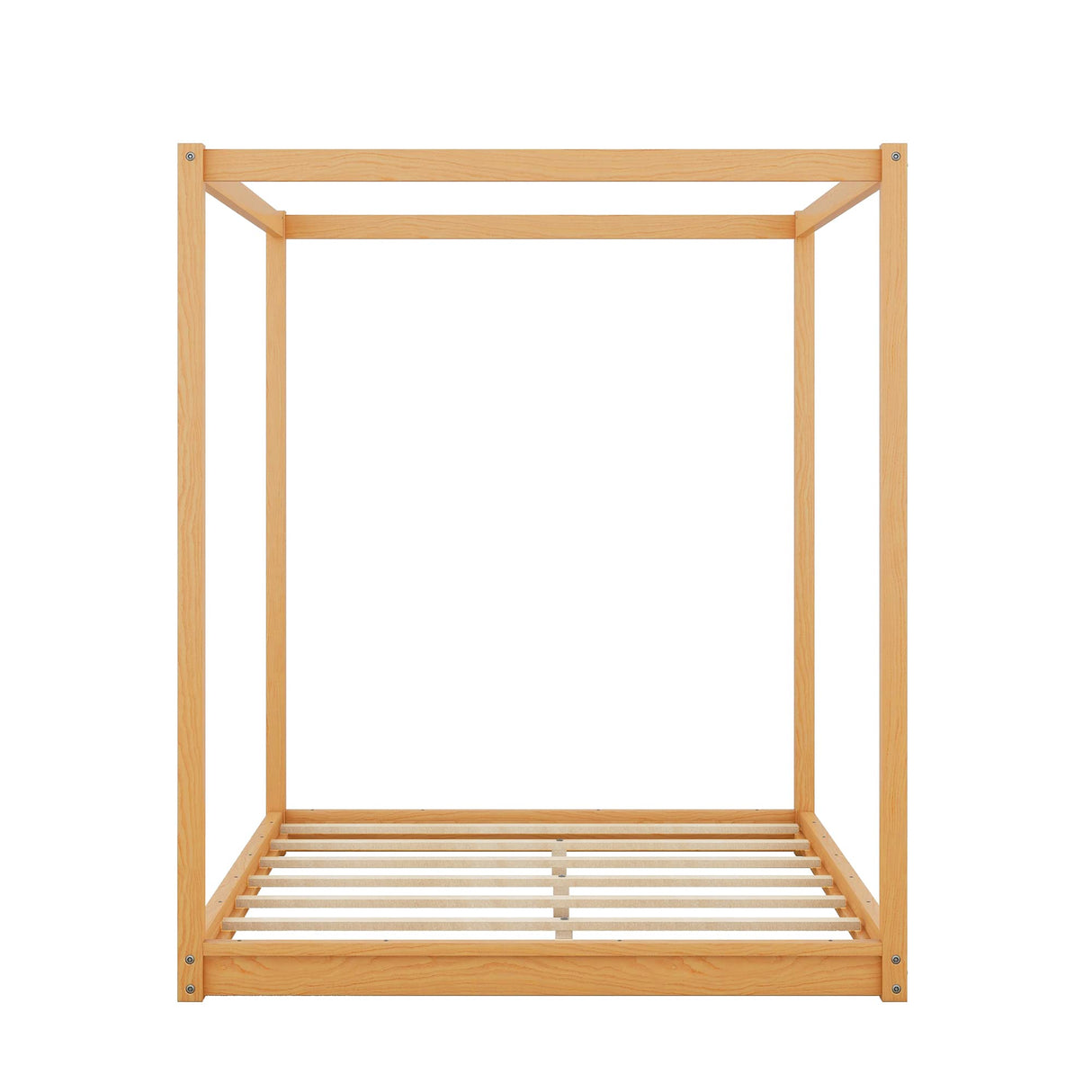 Queen Size Canopy Bed Frame, Wood Floor Canopy Bed Frame, Four Poster Canopy Platform Bed with Wooden Slats Support for Adults, Solid Wood 4-Poster Bed, Wood Floor Bed Frame with 4 Posters, Natural MaiDeHaoo