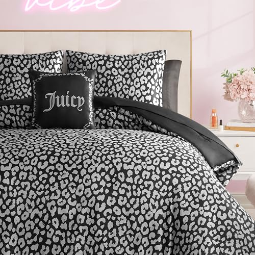 Juicy Couture Modern Black Leopard Satin King Comforter Set - Luxury Bed in a Bag – Soft & Stylish 8-Piece Bedding Collection Juicy Couture