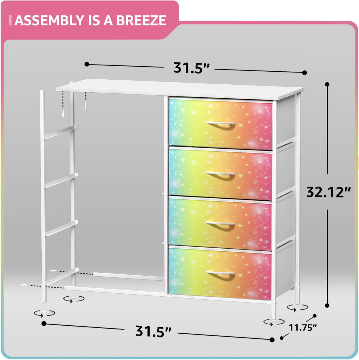 Sorbus Kids Dresser with 8 Drawers - Storage Unit Organizer Chest for Clothes - Bedroom, Kids Room, Nursery, & Closet (Rainbow, 31.5 x 12 x 32-8 Drawer) Sorbus