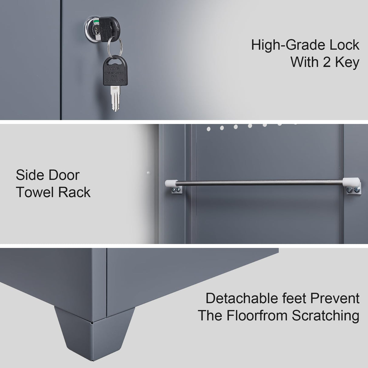 IRONFFICE Utility Cabinet,Heavy Duty Garage Cabinets with Shelves,Cabinet for Brooms and Mops for Laundry Room,Garage,Bathroom,Grey IRONFFICE