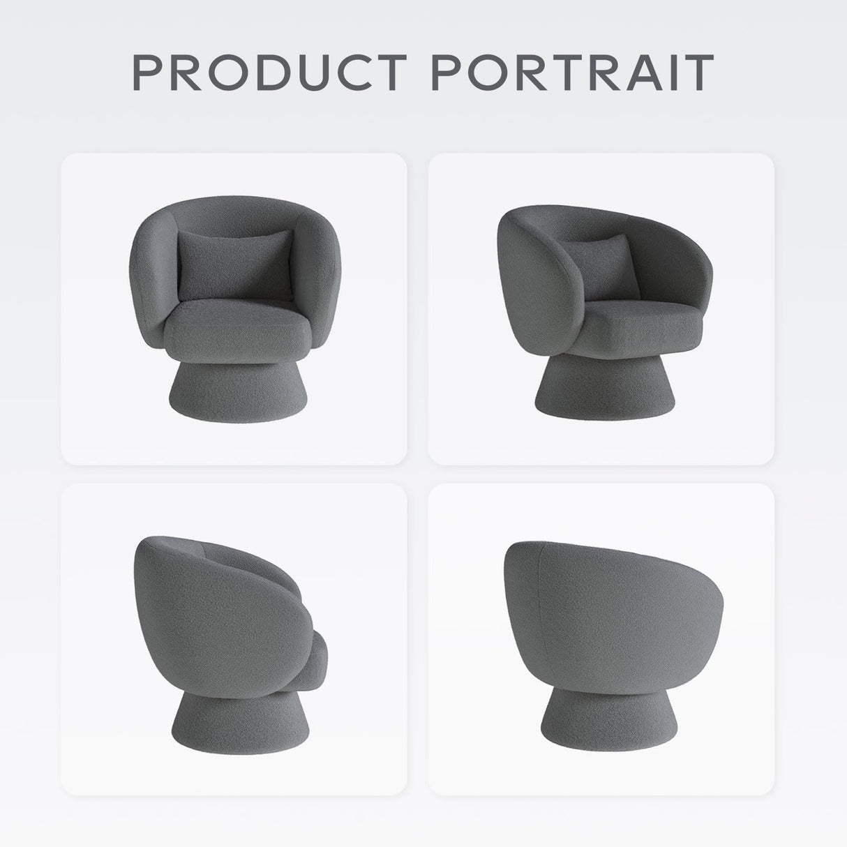 Swivel Accent Chair, Modern Upholstered Barrel Chair with 360° Swivel, Soft Teddy Fabric & Extra Lumbar Pillow, Stylish Round Accent Chair for Living Room, Bedroom, Nursery – Darkgrey,2PC COLAMY