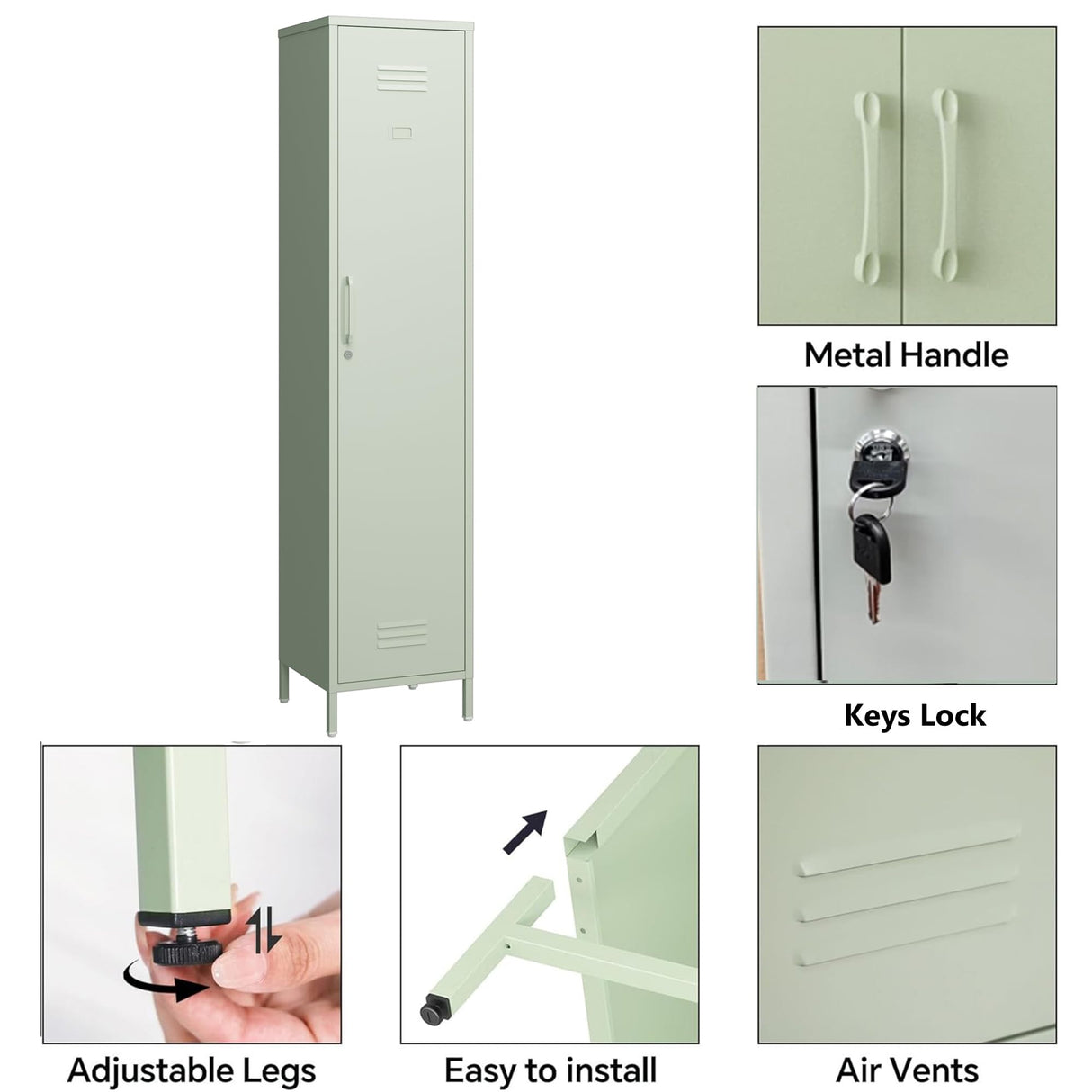 Elitehouse Single Door Mint Metal Locker with Adjustable Shelves, Green Tall Metal Locker Storage Cabinet,Easy Assembly for Living Room Bedroom (15.8”W x 15”D x 70.9”H ) Elitehouse