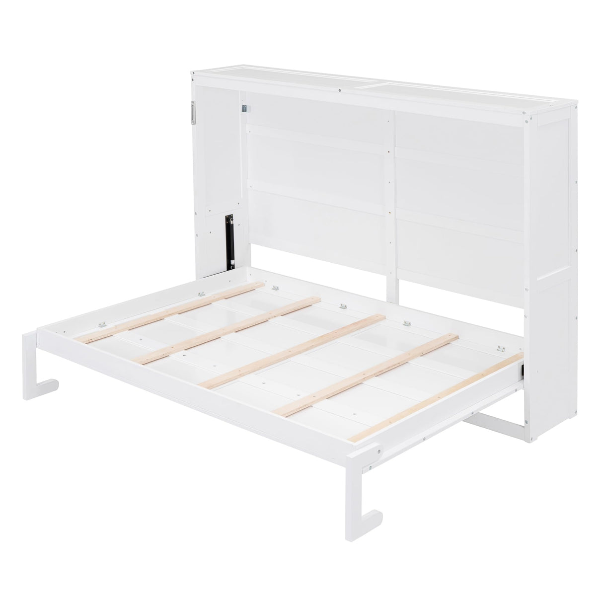 Murphy Bed Full Size, Wood Cabinet Bed Frame with A Storage Shelf, Modern Foldable Wall Bed for Home Office Studio, No Box Spring Needed, White Bellemave